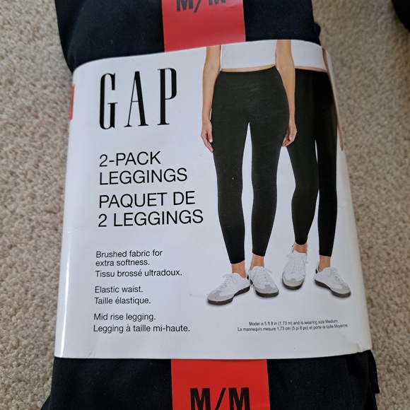 New! Gap Leggings 2 Pack Size Medium Black Mid Rise Stretch Pants - Picture 7 of 10